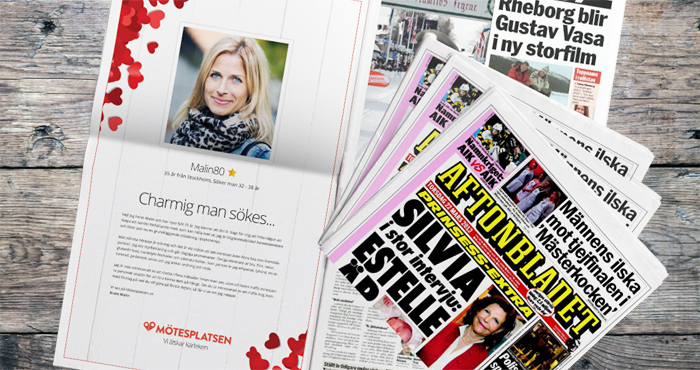 Maxa din profil på Mötesplatsen och vinn Sveriges största kontaktannons - en helsida i tidningen Aftonbladet på Alla Hjärtans dag.